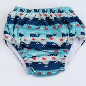 Baby Swim Diaper with Whale Print - Blue and White